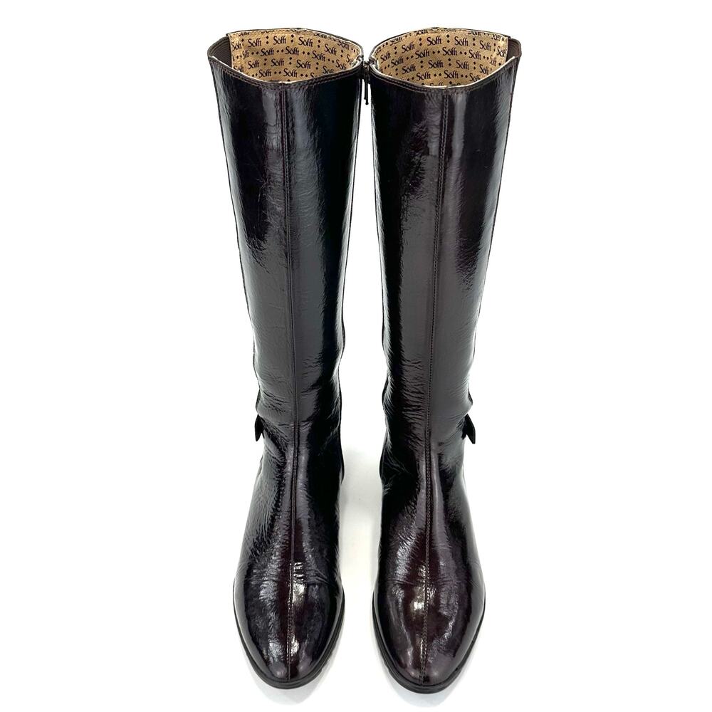 Sofft Brown Knee High Tall Boot Size 7M Patent Leather Low Heel Comfort Casual - Picture 3 of 13